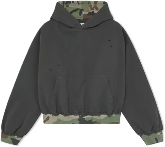 Obenie men's fake two-piece spliced oversized hooded sweatshirt Y2K long sleeved pullover sweatshirt