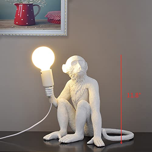 Fichiouy Vintage Hemp Rope Monkey Pendant Light, Industrial Retro Decorative Wall Lamp Table Lamp For Dining Living Room Bedroom Bar Cafe Black/Gold/White (White Table Lamp) #TOP3