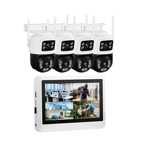 WAFOHSR De Cámara Seguridad Inalámbrica con Pantalla LCD 7 Pulgadas, 8 Canales, NVR, Lente Dual, Kit Vigilancia For El Hogar, Grabadora Video DeteccióN De Movimiento.(2T,4pc)