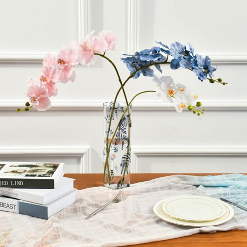 Vase cylindrique plastique fleurs noires blanches : déco table salon moderne - 4