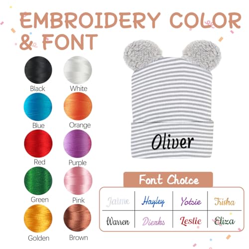 Personalized 2 Pack Newborn Hospital Hat Custom Infant Baby Beanie for Boys Girls 0-3 Months4