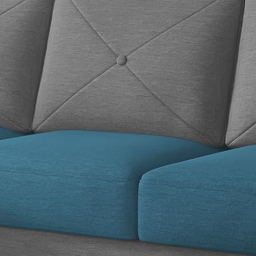 Image of Baloney LHS 6 Seater L Shape Sofa Set with Center Table for Living Room (Turquise Grey Fabric) Premium Fabric Sofa