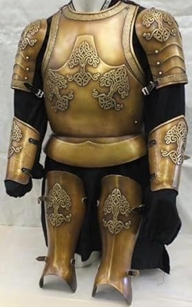 Medieval Knight Half Body Armor Set – Antique Gold Finish Steel Cuirass with Pauldrons, Vambraces & Greaves – LARP Cosplay Costume.
