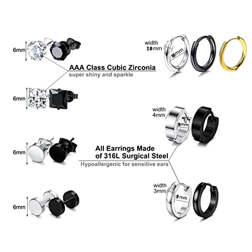 15 Pairs Black Earrings for Men,Stainless Steel Aretes de Hombre Mens Earrings Stud Set Aretes Para Hombre Male Earrings hoop Surgical Steel Ear Rings for Men Earrings Hypoallergenic2