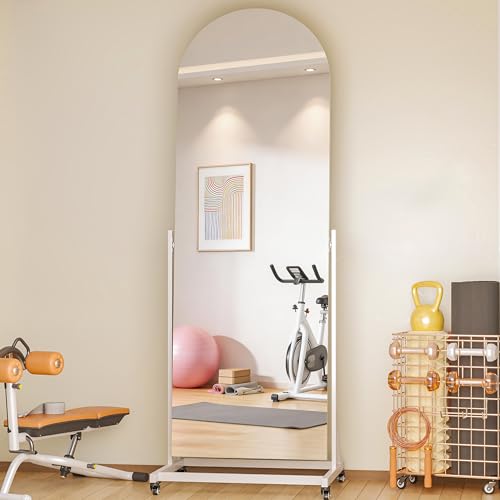 WINNICE 71x24 Arched Full Length Rolling Mirror on Wheels Tilting Swivel Floor Mirror with Tempered Glass and Metal Frame Large Full Body Mirror for Bedroom Dressing Room Home Gym Home Decor