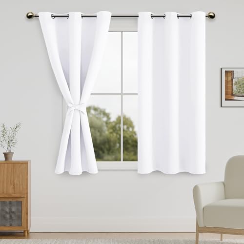 DWCN Short Curtains for Kitchen, Pure White, W 38 x L 54, Set of 2 Panel