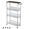 Nananardoso slim rolling cart narrow cart with wood top 73 deep metal handle and wire mesh kitchen cart for narrow space on kitchen bathroom silver  urban country home decor
