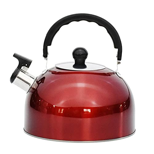 3L Camping Kettle, Stainless Steel Whistling Kettle Teapot Coffee Pot Indoor Outdoor Camping Hiking Picnic, Stainless Steel Whistling Camping Bottle Lightweight Kettle for (red)