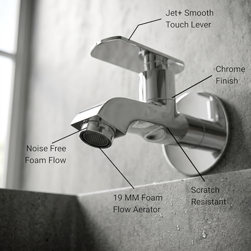 Image of GLOXY Premium Brass Bib Cocke Short Body with Chrome Finish - Short Body Wash Basin Tap Jet+ Lever with Wall Flange - Bib Cock Tap for Kitchen Sink, Bathrooms, Gardens - 10 Years Warranty