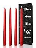 CANDWAX 10 inch Red Taper Candles Set of 4 - Dripless and Long Burning Red Candlesticks - Perfect as Christmas Candlesticks for Dinner or Holiday Home Decor - Christmas Candle Sticks