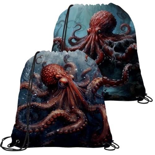 Sac à cordon pour le sport et les voyages, modèle pieuvre coloré pour adulte