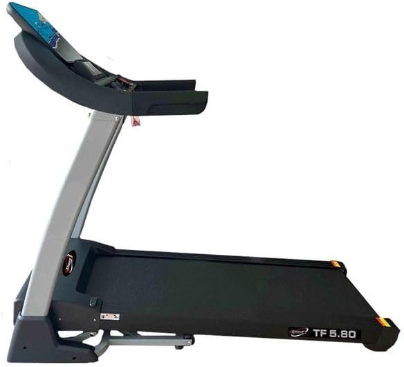 Side view of the TECNOFIT TF 5.80 Treadmill, showing its full length and the running deck.