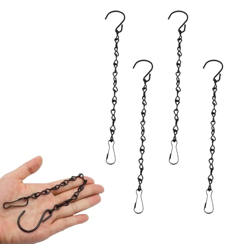 Ginddy Jardinière Suspendue en Métal,4 Pcs Noir Chaîne Suspendue avec Crochet Métal Suspendue pour Pot Fleurs Suspension Plante Intérieure Chaîne de Décoration pour Jardinières Mangeoires Lanternes
