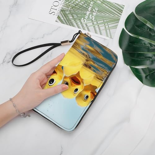 Cute Yellow Rubber Ducky Ladies' Leather Wallet With Hand Strap Slim Vertical Purse Wallets Card Case Long Zip Around Long Wallet Credit Cards Holder Phone Clutch4