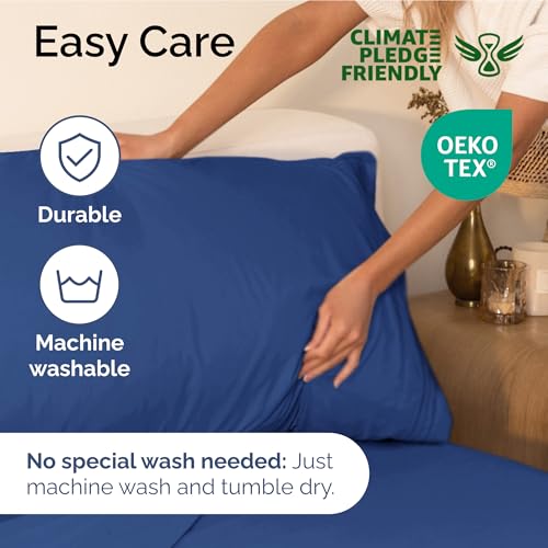 Image of Full Size 4 Piece Sheet Set - Ultra Soft & Cooling Bed Sheets - Cobalt Blue | Fits 8 Inch to 16 inch Mattress, Wrinkle Free & Fade Resistant with Deep Pockets, Breathable, Comfy Hotel Luxury Bedding