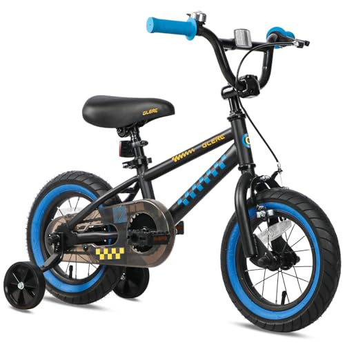 Glerc NuNu Kids Bike, 12 Inch Boys Bike for 2-4 Years Old Children, BMX Style Toddler Bicycle with Training Wheels & Coaster Brake, Black and Blue