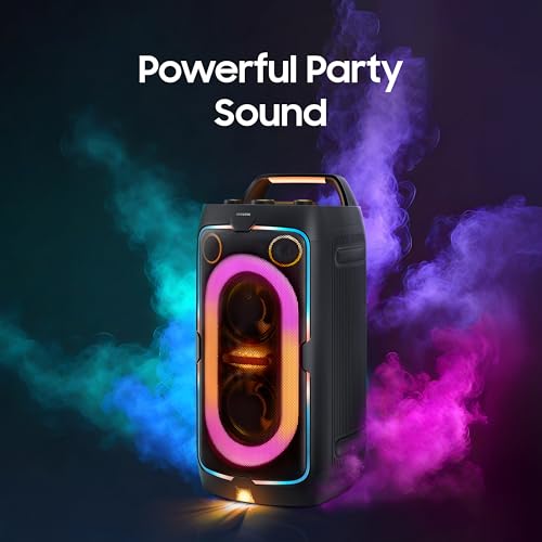 Image of Samsung with in-Built Battery | 12 Hours of Playtime | Party Lights + | Splashproof IPX4 | Waveguide | Jam Session | USB Input | 3.5mm Jack | 160 W Bluetooth Party Sound Tower (MX-ST40F /XL, Black)
