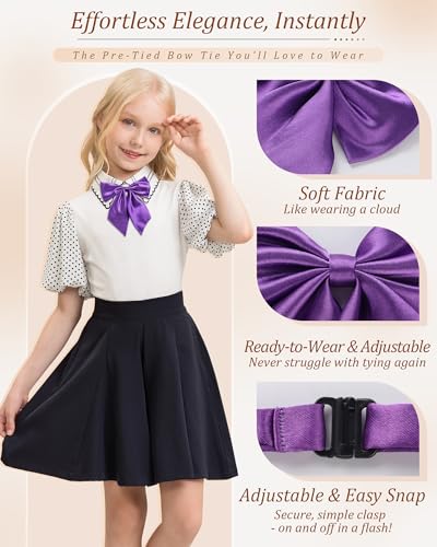 Image of AWAYTR Ladies Adjustable Pre tied Bowtie - Solid Color Bow Ties for Women