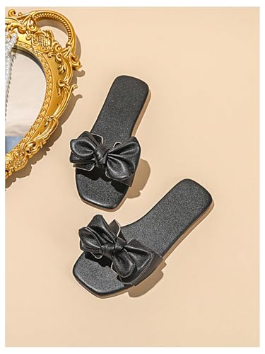 Image of GORGLITTER Girl's Bow Slip on Sandals Square Open Toe Flat Sandals for Outdoors