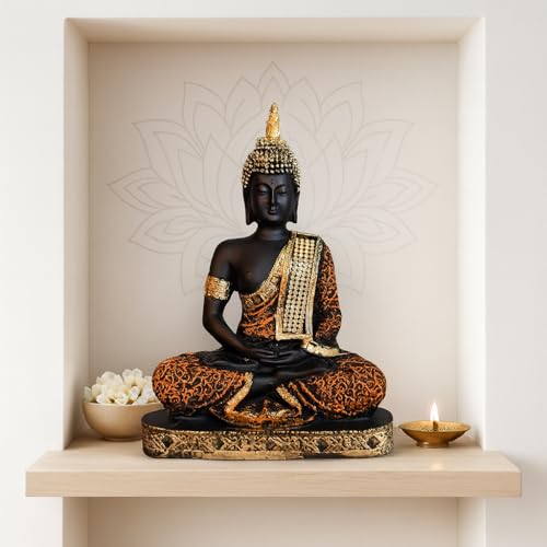 Image of Beautiful Resin Meditating Buddha Statue for Home Decor (Pack of 1, Red & Black)