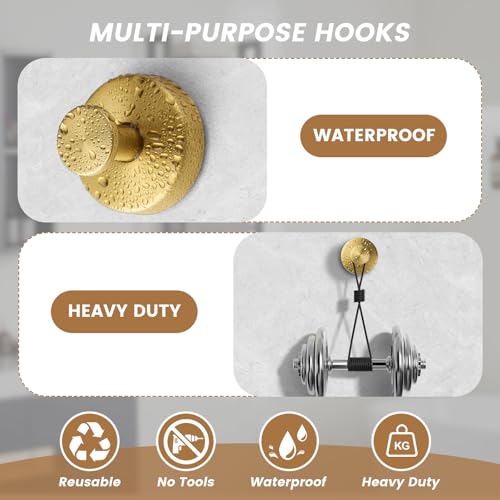 Image of BKV Suction Cup Hooks for Glass Window,Removable Shower Hooks for Inside Shower,Metal Towel Hooks for Bathrooms,6 Pack(Gold)