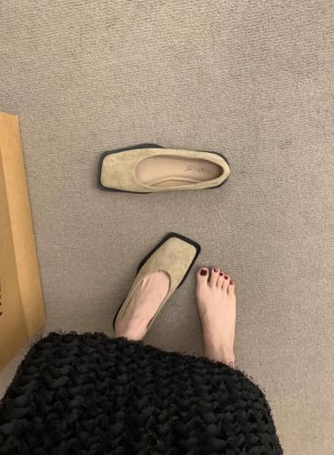 ZQW Ballet Flats for Women Square Toe Suede Shoes French Elegant Slip On Comfortable Dressy Shoes for Office Everyday2