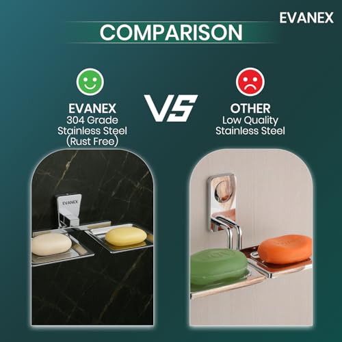 Image of EVANEX EVANEX 304 Grade Stainless Steel Dual Soap Dish for Bathroom /Soap Stand /Soap Dish /Soap Case /Rust Proof Wall Mounted Soap Holder for Bathroom & Kitchen /Bathroom Accessories Set