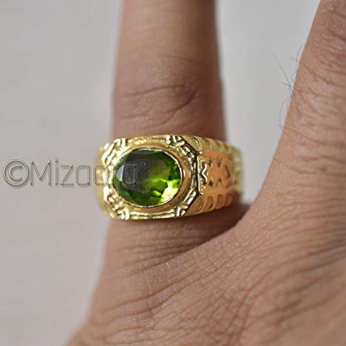 Green Peridot Mens Ring, 925 Sterling Silver Ring, Peridot Statement Ring, Gemstone Ring, Handmade Ring, Gold Vermeil Ring, Birthday Gift Ring For Her #TOP1