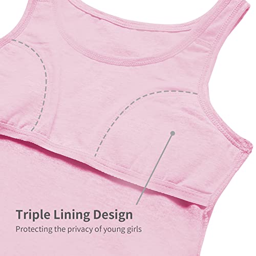 Image of QBK 6-16Years Girls Tank Top with Built in Bra Training Bras Cotton Camisole Built in Bra Undershirts with Shelf Bra