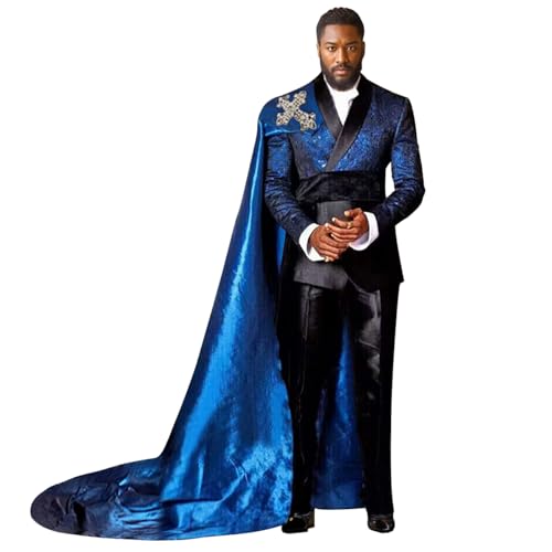 Men's Formal Suit 3 Pieces Paisley Blazer, Black Pants, and Removable Cape