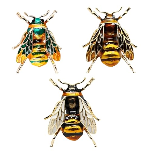 CAILI 3 pcs Broche Abeilles Goutte à Goutte Personnalisée Insecte Vintage Accessoires Parfaits pour Hommes et Femmes (jaune + blanc + vert)