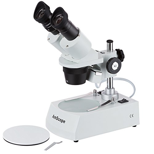 AmScope SE305R-P Forward-Mounted Binocular Stereo Microscope, WF10x Eyepieces, 10X and 30X Magnification, 1X and 3X Objectives, Upper and Lower Halogen Lighting, Reversible Black/White Stage Plate, Pillar Stand, 120V AmScope SE305R-P Forward-Mounted Binocular Stereo Microscope, WF10x Eyepieces, 10X and 30X Magnification, 1X and 3X Objectives, Upper and Lower Halogen Lighting, Reversible Black/White Stage Plate, Pillar Stand, 120V