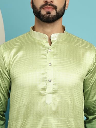 Image of SOJANYA (Since 1958, Men's Jacquard Silk Multi Shade Sequinned & White Pyjama Set