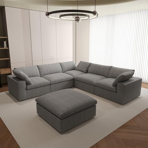 Image of JACH V Shape Couches Sectional for Living Room, Modular Convertible Sofa Couch with Chaise Ottoman, Couch Cushion Covers Removable, Comfy Sofas for Living Room, Bedroom, Apartment (Grey)