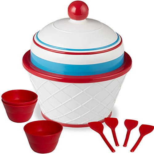 FAO Schwarz Motorized DIY Ice Cream Station with Double-Insulated Freezer Bowel and Electric Mixer, Includes Serving Bowls and Spoons, Make Your Favorite Frozen Sweet Treats, Fun Family Activity Set