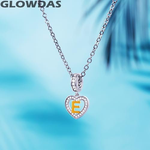 Image of GLOWDAS 18K Gold Plated Letter Charms Initial A to Z Necklace Pendant, 925 Sterling Silver CZ Heart Dangle Alphabet Beads fit European DIY Bracelet, Gifts for Valentiens /Christmas /Family