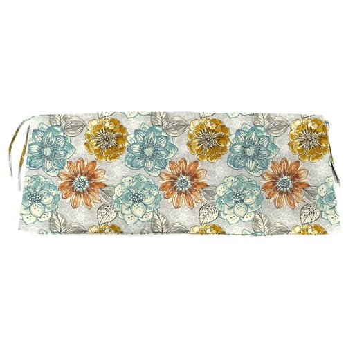 Rectangle Blue & Orange Outdoor Cushions for Patio Furniture with Ties & Welt | Comfortable UV Resistant Fabric & Waterproof Bench Settee Cushion, Size: 17'' L X 45'' W X 2'' H