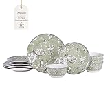 222 Fifth Adelaide Sage Porcelain 12-Piece Dinnerware Set – Service for 4, Includes Dinner Plates, Salad Plates & Cereal Bowls, Durable Porcelain, Dishwasher Safe, for Everyday Dining & Entertainment