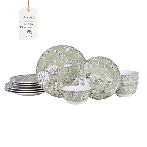 222 Fifth Adelaide Sage Porcelain 12-Piece...