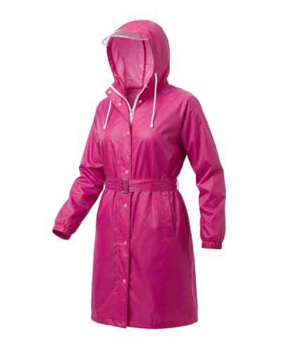 Image of Destinio Raincoat for Women Waterproof | Long Hooded Polyester Raincoat with PVC Lining | High Neck Double Layer Seam-Sealed Rain Wear with Waist Belt | Windproof Monsoon Rain Coat