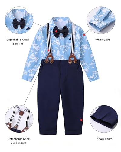 Image of SANGTREE Baby Suits for Boys Gentleman Wedding Outfits Long Sleeve Dress Shirt Suspender Pants Bowtie Boy Clothes Set, 1-6T