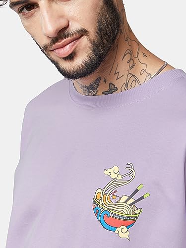 Image of The Souled Store TSS Originals: Relaksa Mens and Boys Half Sleeves Cotton Lavender Color Men Oversized T-Shirts