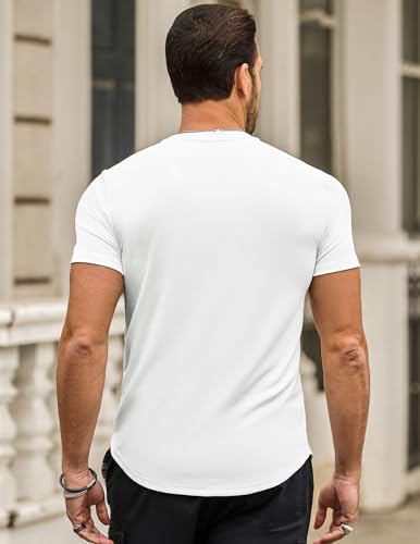 Image of JMIERR Mens Short Sleeve T Shirt Summer Muscle Slim Fitted Crewneck Longline Tees Shirts for Gym Workout