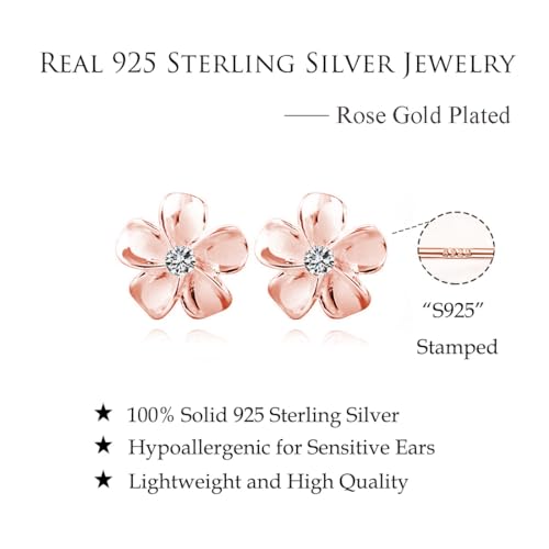 Reffeer AAE132-R Solid 925 Sterling Silver Plumeria Flower Stud Earrings For Women Teen Girls Crystal Flower Stud Earrings thumb #5