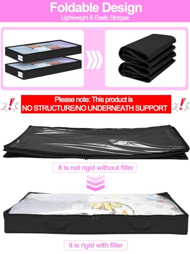 Image of punemi 4 inch Tall Soft Low Profile Under Bed Storage Containers, 2 Pack, Black
