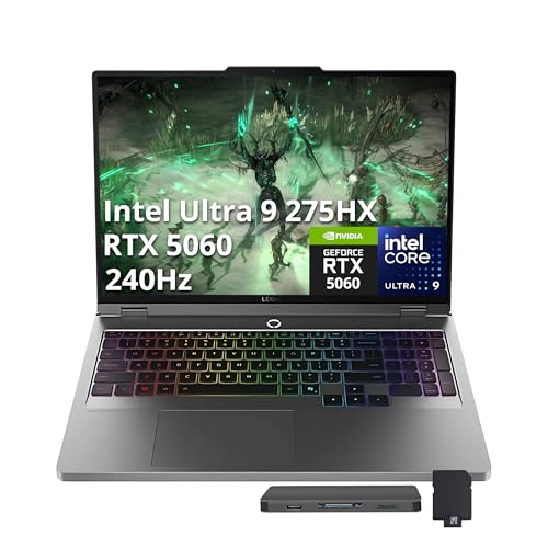 Image of Lenovo Legion 5 16 inch WQXGA 240Hz Gaming Laptop, Intel Ultra 9 275HX, 16GB DDR5, 2TB Storage (1TB SSD+1TB Docking Station Set), NVIDIA GeForce RTX 5060, 24-Zone RGB Backlit Keyboard, Win 11 Pro, Gray