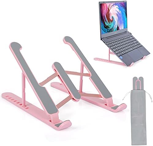 JERX Pink Laptop Stand for Desk, 8 Angles Adjustable Notebook Riser, Easy to Carry Computer Holder, Compatible with MacBook Air/Pro, HP, Lenovo, Dell & All 10-15.6” Laptops