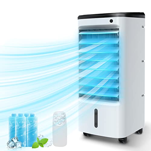 BREEZEWELL 3-IN-1 Evaporative Air Cooler, Portable Fan/Humidifier/Cooling with Ice Box, 12H Timer&Remote Control, Ultra-quiet & 65° Oscillating Personal Evaporative Cooler for Whole Room Home & Office
