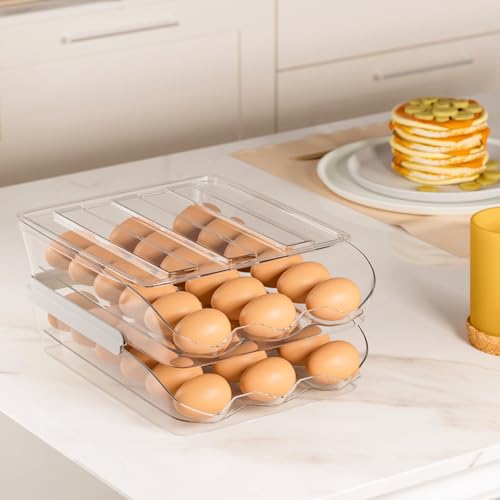 Image of Egg Holder for Fridge 16 Capacity Automatic Rolling Egg Organizer for Refrigerator, Clear Stackable Container for Kitchen or Pantry Storage 1 Pack