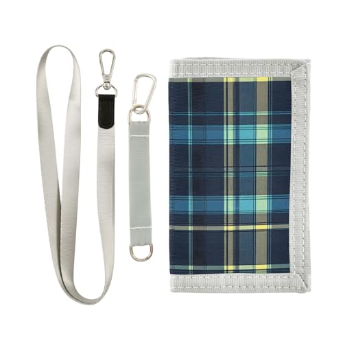 FOLIOSA Kids Wallet for Boys Girls Blue Plaid Print Youth Wallet with Zipper Pocket Card Holders, Novelty Wallet 4.9×2.9 in